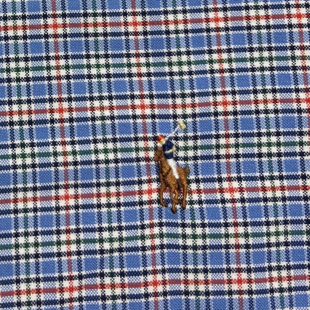 Ralph Lauren Oxford Blue Plaid Mens XXL Long Sleeve Button Down Flesh Pony Shirt